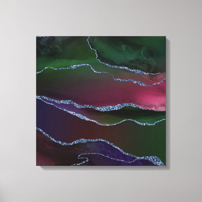 Vibrant Agate | Rich Pink and Green Jewel Tone Canvas Print (Front)