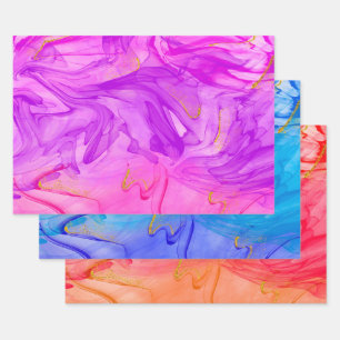 Vibrant Alcohol Ink Fluid Gold Glitter Wrapping Paper Sheet