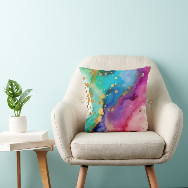 Vibrant Alcohol Ink Geode Faux Gold Splatter Cushion (Chair)