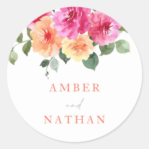 Vibrant All Seasons Watercolor Floral Wedding Classic Round Sticker