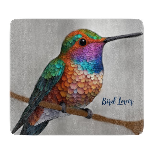 Vibrant Allen’s Hummingbird Painting Cutting Board (Front)
