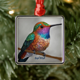 Vibrant Allen’s Hummingbird Painting Metal Tree Decoration
