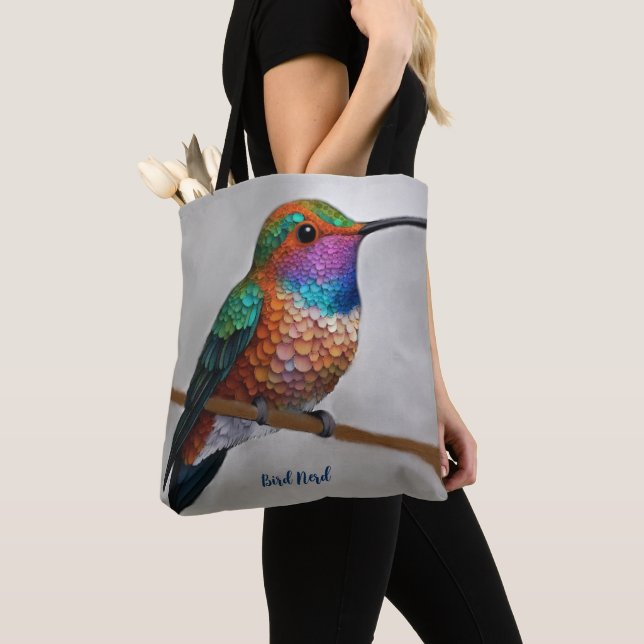 Vibrant Allen’s Hummingbird Painting Tote Bag (Close Up)
