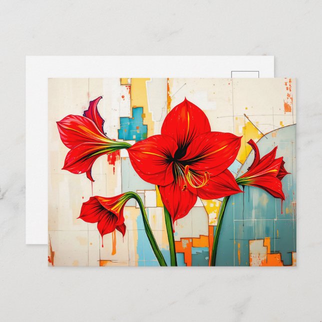 Vibrant Amaryllis in Modern Abstract Style Holiday Postcard (Front/Back)