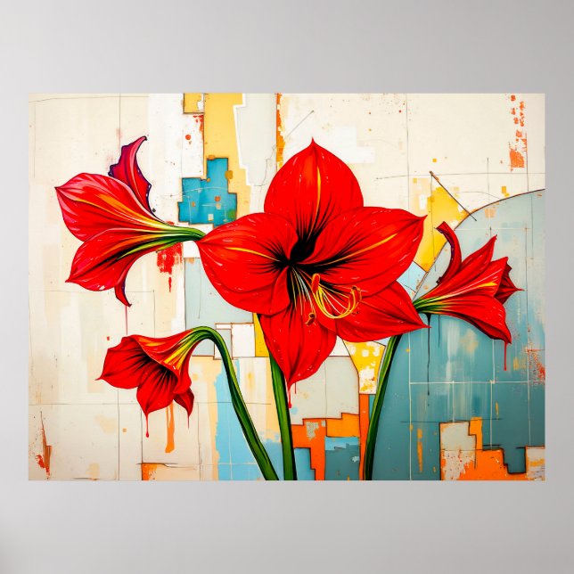 Vibrant Amaryllis in Modern Abstract Style Poster (Front)