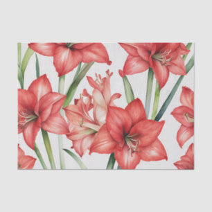 Vibrant Amaryllis Watercolor Pattern in Red Tissue Paper