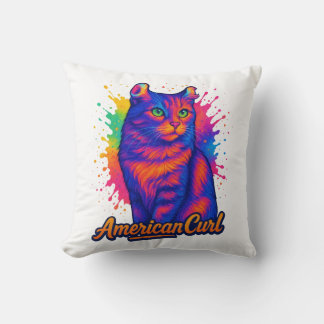 Vibrant American Curl Cat Pop Art Illustration Cushion