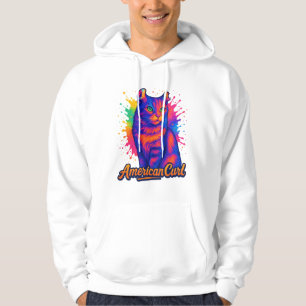 Vibrant American Curl Cat Pop Art Illustration Hoodie