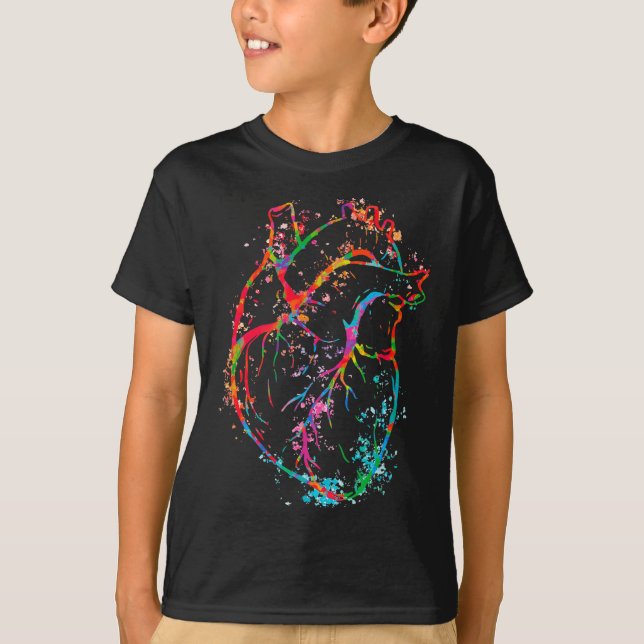 Vibrant Anatomical Heart Splatter  T-Shirt (Front)