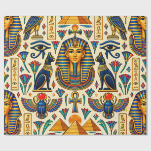 Vibrant Ancient Egypt Pharaohs Scarabs Falcons Lot Wrapping Paper