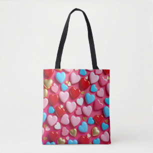 Vibrant and cheerful arrangement of hearts tote bag