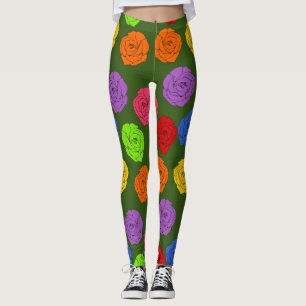 Vibrant and Colourful Roses - Green Leggings
