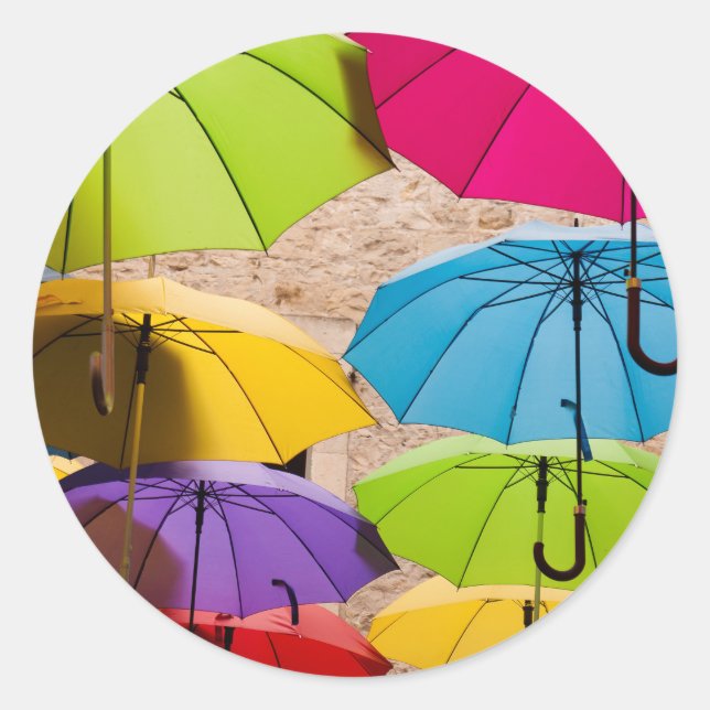 Vibrant and Colourful Umbrellas Classic Round Sticker (Front)
