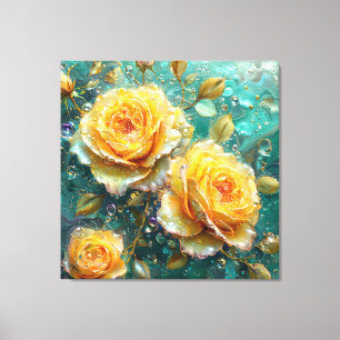 Vibrant and intricate yellow roses depiction canvas print