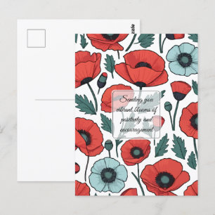 Vibrant and red Poppy Flowers Illustration Pattern Postcard