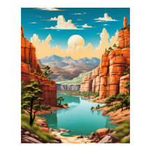 Vibrant and Retro Grand Canyon Art Poster