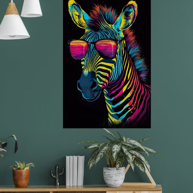 Vibrant and Striking Colourful Zebra Poster (Living Room 1)