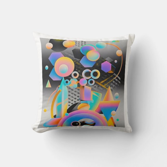 Vibrant and whimsical abstract artwork geometric  cushion (Front)