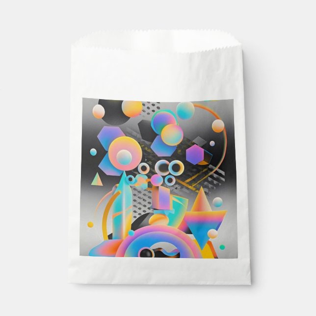 Vibrant and whimsical abstract artwork geometric  favour bags (Front)