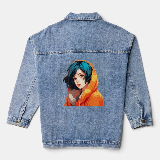 Vibrant Anime Beauty Denim Jacket (Back)