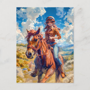Vibrant Anime Equestrian in Nature's Bliss Postcard