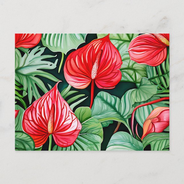 Vibrant Anthurium Watercolor Pattern  Postcard (Front)