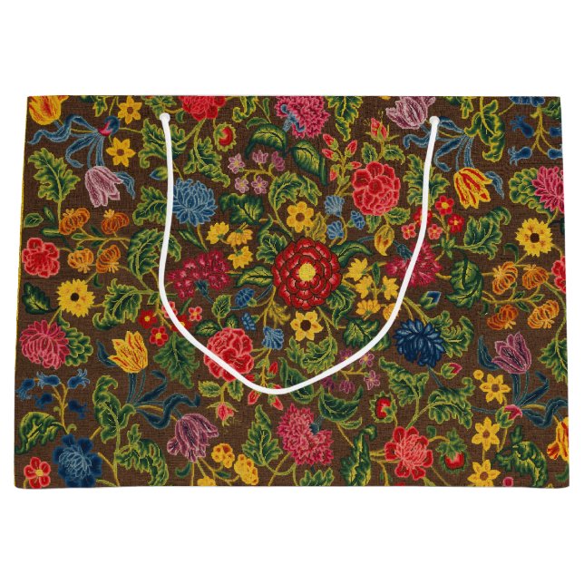 Vibrant Antique Botanical Garden Pattern Large Gift Bag (Front)