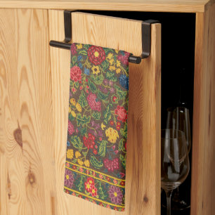 Vibrant Antique Botanical Garden Pattern Tea Towel