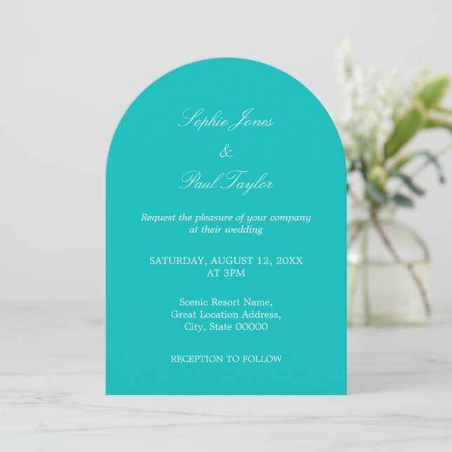Vibrant Aqua Arch Wedding Invitation (Standing Front)