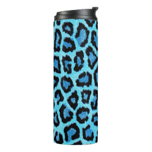 Vibrant Aqua Blue Leopard Fur Print Thermal Tumbler