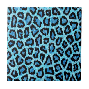 Vibrant Aqua Blue Leopard Fur Print Tile
