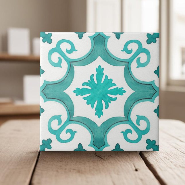 Vibrant aqua blue moroccan mediterranean style tile (Creator Uploaded)