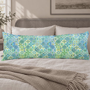 Vibrant Aqua Mint Mediterranean Talavera Tile Body Cushion