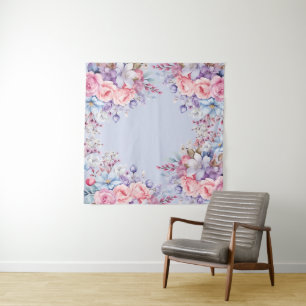 Vibrant Aqua & Pink Floral Photo Backdrop  Tapestry