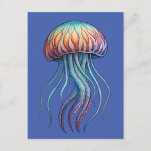 Vibrant Aqua Sea Jelly Fish Postcard