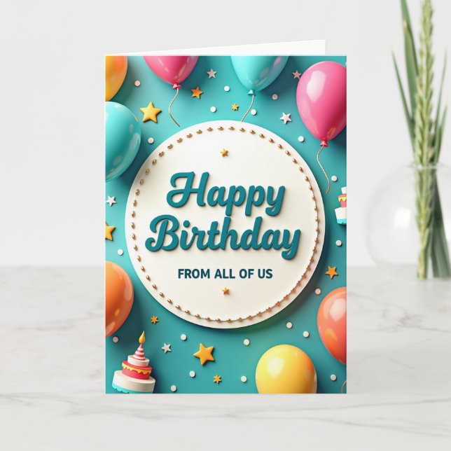 Vibrant Aquamarine Birthday Card (Front)