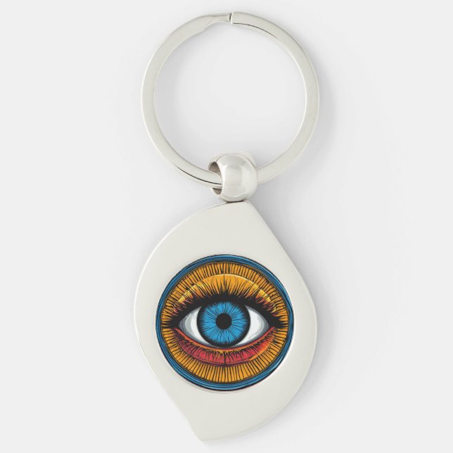 Vibrant Artistic evil Eye Design Key Ring (Front)