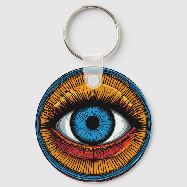 Vibrant Artistic evil Eye Design Key Ring (Front)