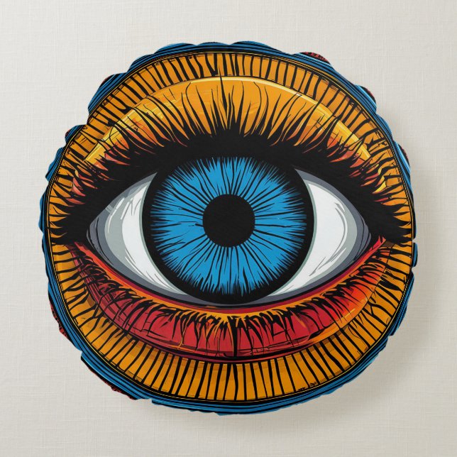 Vibrant Artistic evil Eye Design Round Cushion (Front)