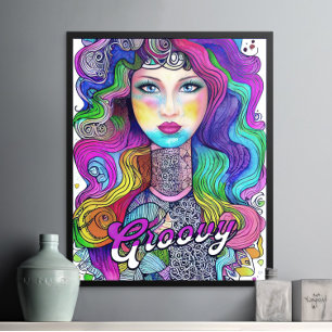 Vibrant Artistic Groovy Woman Psychedelic Poster