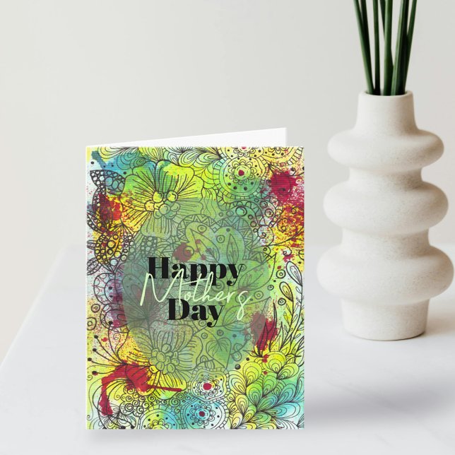 Vibrant Artistic Watercolor and Ink Mother's Day Card (Creator Uploaded)