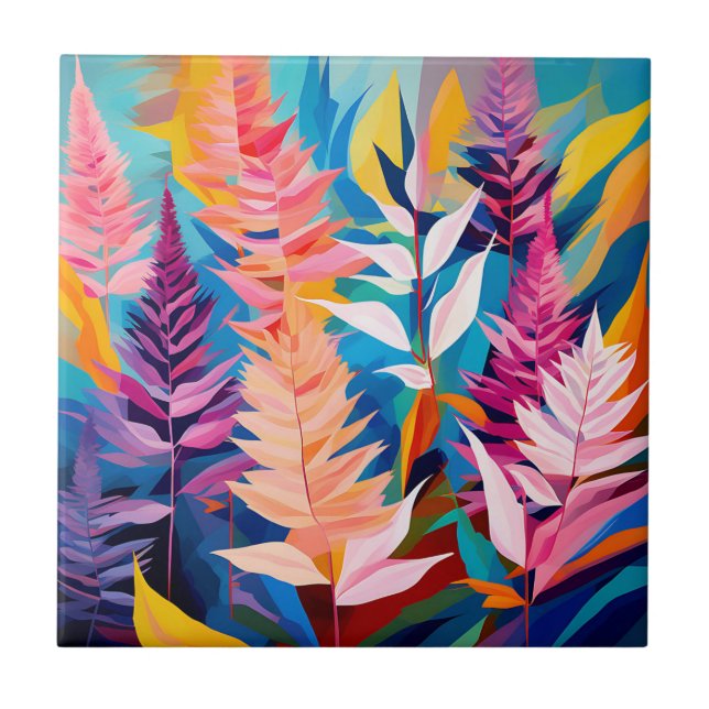 Vibrant Astilbe Floral Geometric Tile (Front)