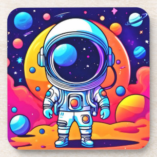 Vibrant Astronaut in Cosmic Art Coaster