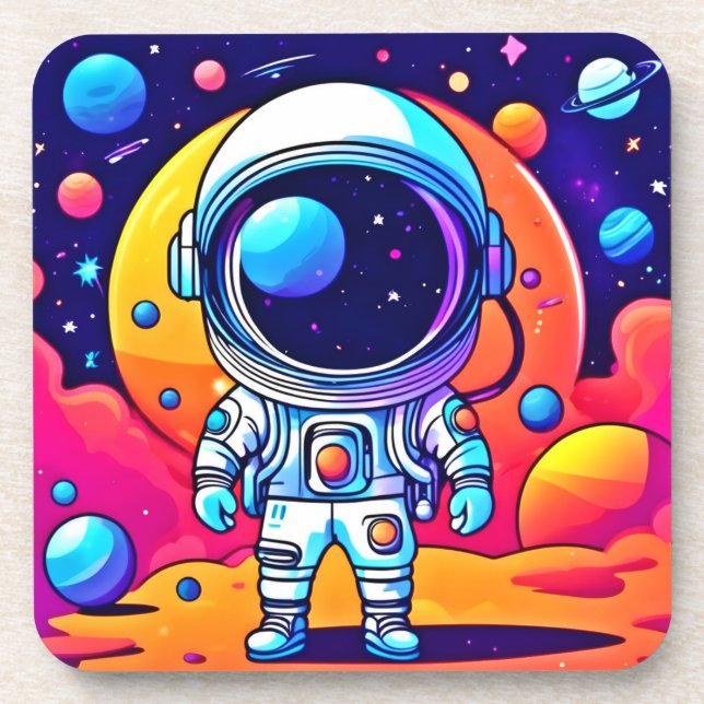 Vibrant Astronaut in Cosmic Art Coaster (Front)
