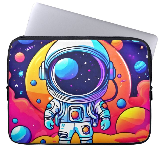 Vibrant Astronaut in Cosmic Art Laptop Sleeve (Front)