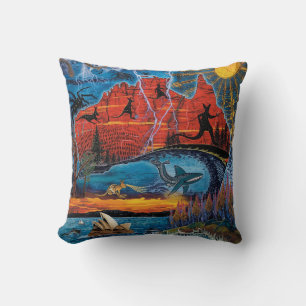 Vibrant Australian Icons and Landmarks Map Cushion