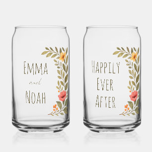 Vibrant Autumn Botanical Custom Happily Ever After Can Glass