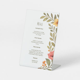 Vibrant Autumn Botanical Floral Wedding Menu Pedestal Sign