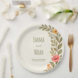 Vibrant Autumn Botanical Floral Wedding Paper Plate