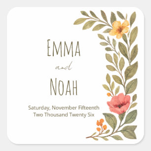 Vibrant Autumn Botanical Floral Wedding Square Sticker